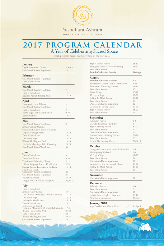 2017 Program Calendar Yasodhara Ashram